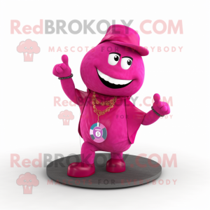 Magenta Horseshoe mascot costume character dressed with a Trousers and Necklaces