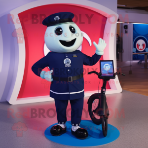 Navy Unicyclist mascot costume character dressed with a Trousers and Smartwatches