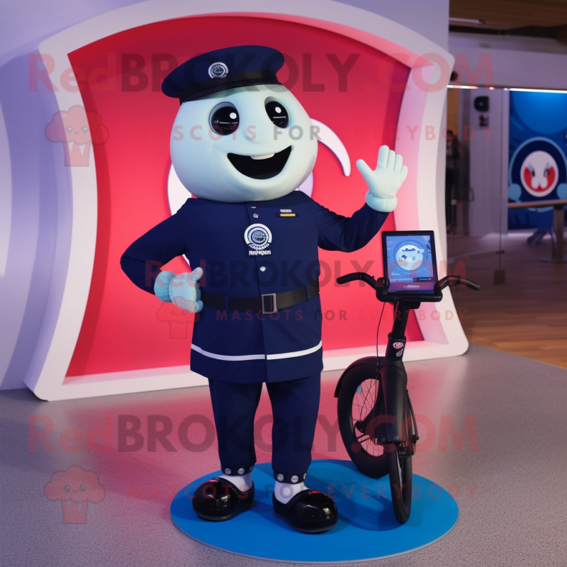 Navy Unicyclist mascot costume character dressed with a Trousers and Smartwatches