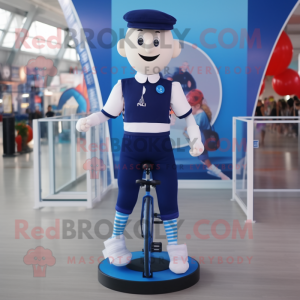 Navy Unicyclist mascot costume character dressed with a Trousers and Smartwatches