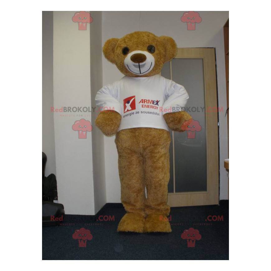 Mascote urso de pelúcia bege muito sorridente - Redbrokoly.com