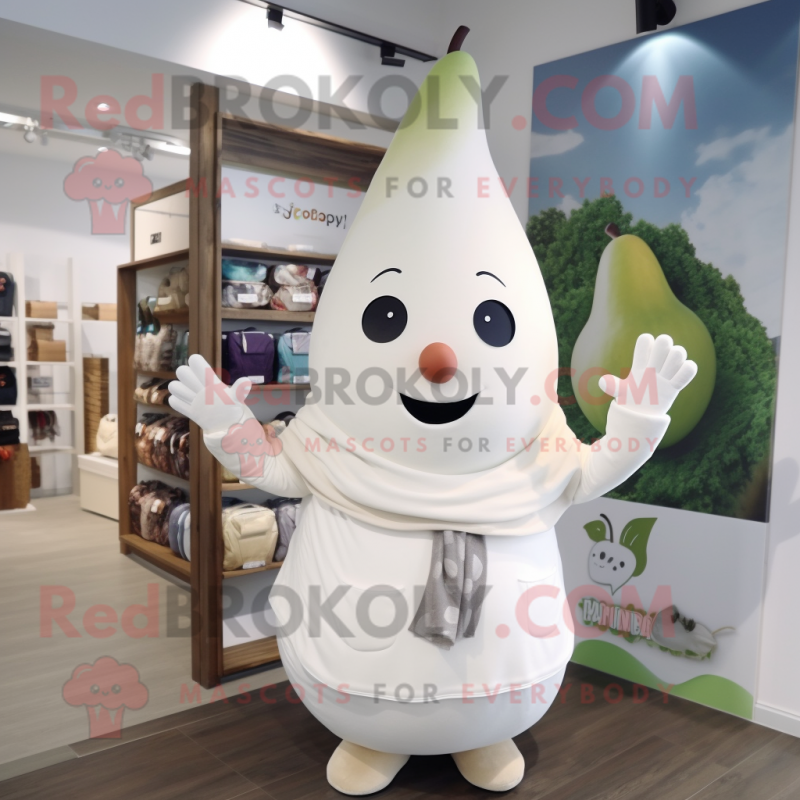 White Pear mascot costume character dressed with a Sweater and Headbands White Pear mascot costume character dressed with a Sweater and Headbands