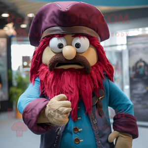 Maroon Pirate mascot costume character dressed with a Chambray Shirt and Beanies