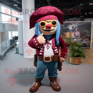 Maroon Pirate mascot costume character dressed with a Chambray Shirt and Beanies