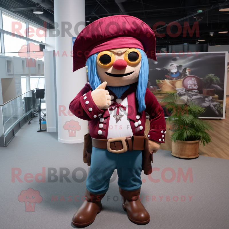 Maroon Pirate mascot costume character dressed with a Chambray Shirt and Beanies