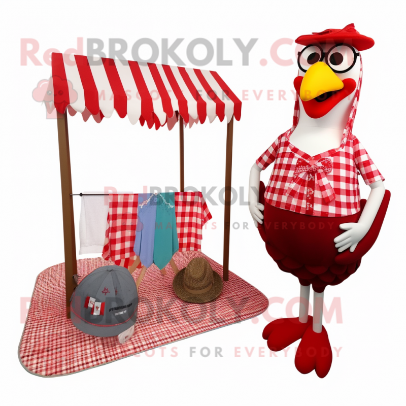 Red Hens mascot costume character dressed with a Bikini and Pocket squares Red Hens mascot costume character dressed with a Bikini and Pocket squares