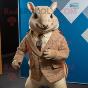 Tan Armadillo mascot costume character dressed with a Jacket and Pocket squares