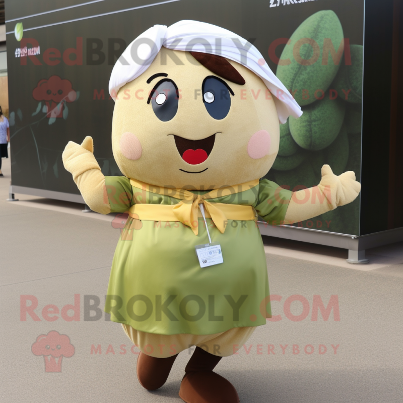 Olive Potato mascot costume character dressed with a Culottes and Headbands