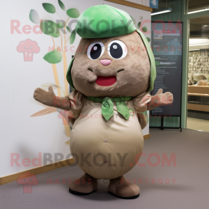 Olive Potato mascot costume character dressed with a Culottes and Headbands