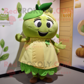 Olive Potato mascot costume character dressed with a Culottes and Headbands