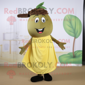 Olive Potato mascot costume character dressed with a Culottes and Headbands