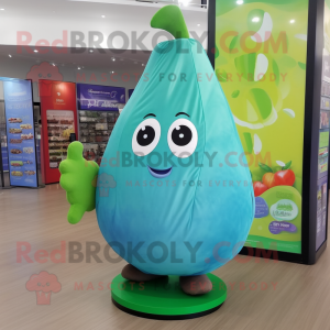 Turquoise Pear mascot costume character dressed with a Shorts and Wraps