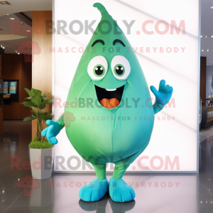 Turquoise Pear mascot costume character dressed with a Shorts and Wraps