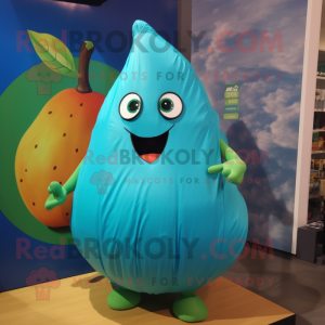 Turquoise Pear mascot costume character dressed with a Shorts and Wraps