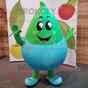 Turquoise Pear mascot costume character dressed with a Shorts and Wraps