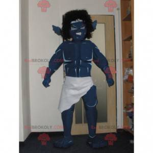 Mascote monstro guerreiro azul muito impressionante -
