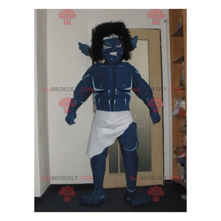 Mascote monstro guerreiro azul muito impressionante -