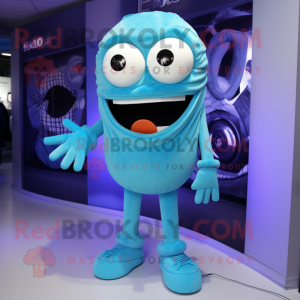 Cyan Cyclops mascot costume character dressed with a Bodysuit and Shoe laces