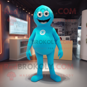 Cyan Cyclops maskot kostume...