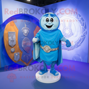 Blue Celtic Shield mascot costume character dressed with a Cover-up and Coin purses