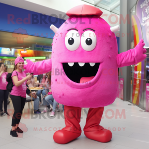 Pink Burgers mascot costume character dressed with a Bodysuit and Watches