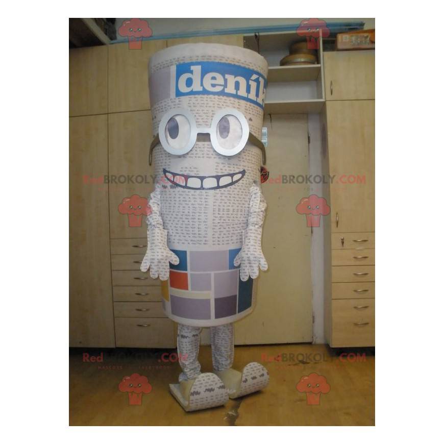 Mascota de periódico gigante con gafas. Periódico - Mascota de periódico gigante con gafas. Periódico -
