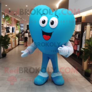 Cyan Heart Shaped Balloons mascot costume character dressed with a Boyfriend Jeans and Pocket squares