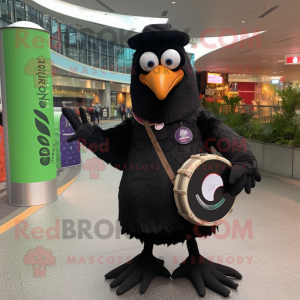 Black Kiwi mascot costume character dressed with a Circle Skirt and Messenger bags