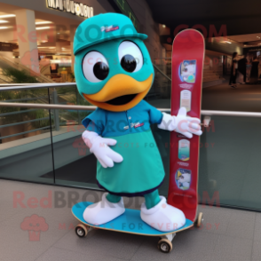 Teal Skateboard mascot costume character dressed with a Mini Skirt and Ties