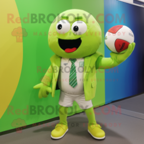 Lime Green Volleyball Ball mascot costume character dressed with a Blazer and Clutch bags