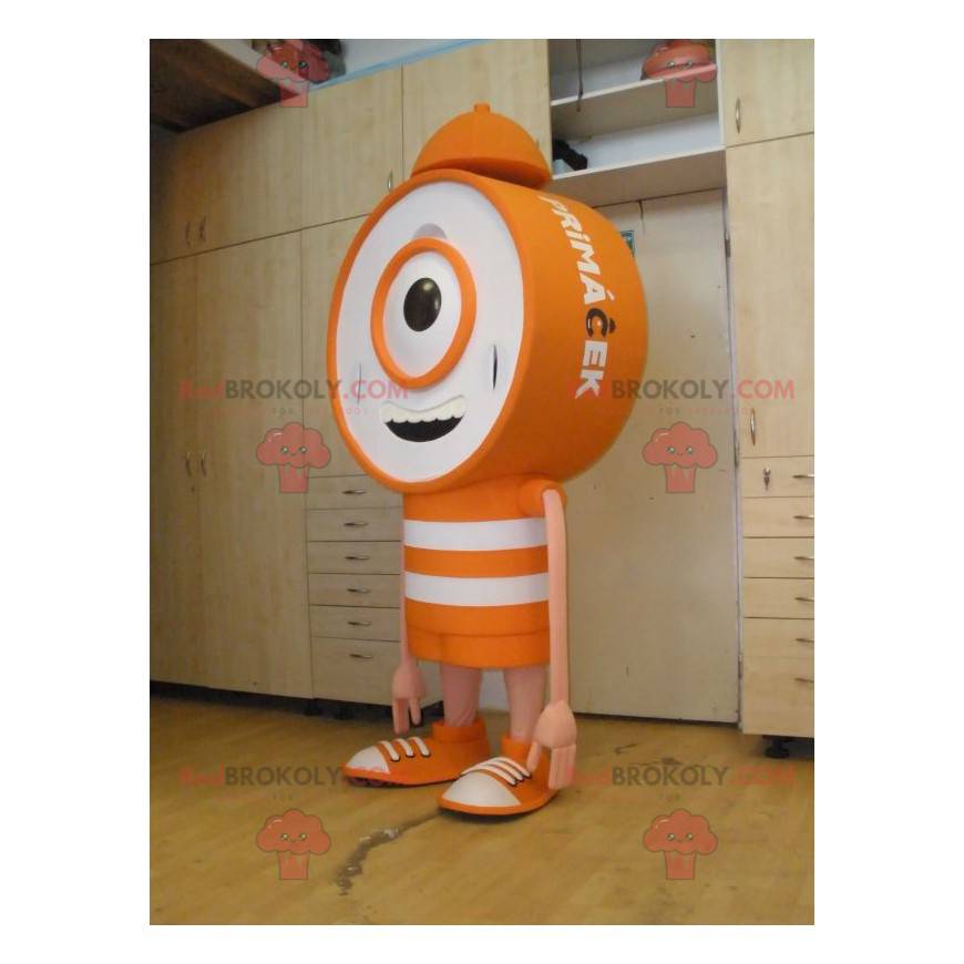 Mascote alarme despertador gigante branco e laranja -