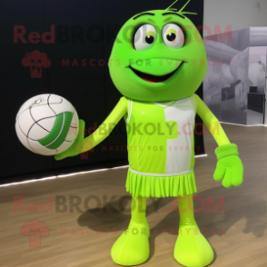 Lime Green Volleyball Ball mascot costume character dressed with a Blazer and Clutch bags