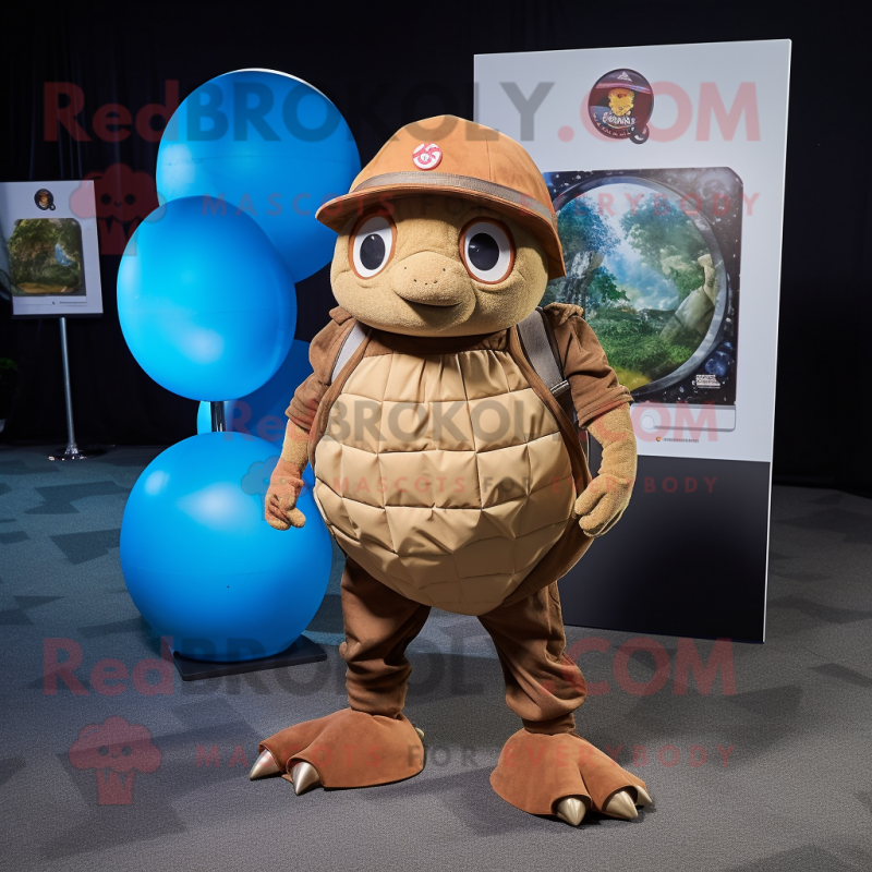 Brown Glyptodon mascot costume character dressed with a Skinny Jeans and Caps