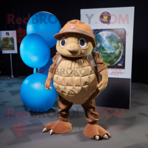 Brown Glyptodon mascot costume character dressed with a Skinny Jeans and Caps