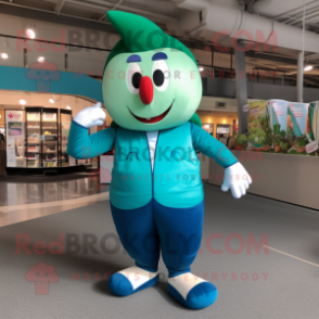 Teal Radish mascot costume character dressed with a Bomber Jacket and Foot pads