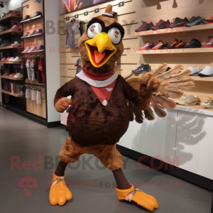 Brown Pheasant mascot costume character dressed with a Running Shorts and Keychains