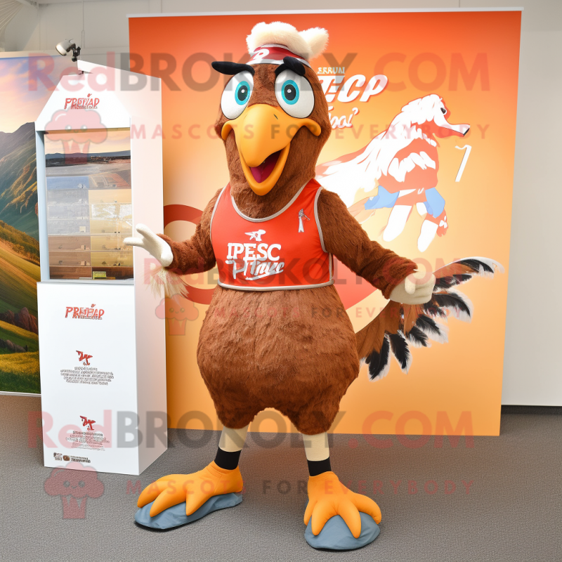 Brown Pheasant mascot costume character dressed with a Running Shorts and Keychains Brown Pheasant mascot costume character dressed with a Running Shorts and Keychains