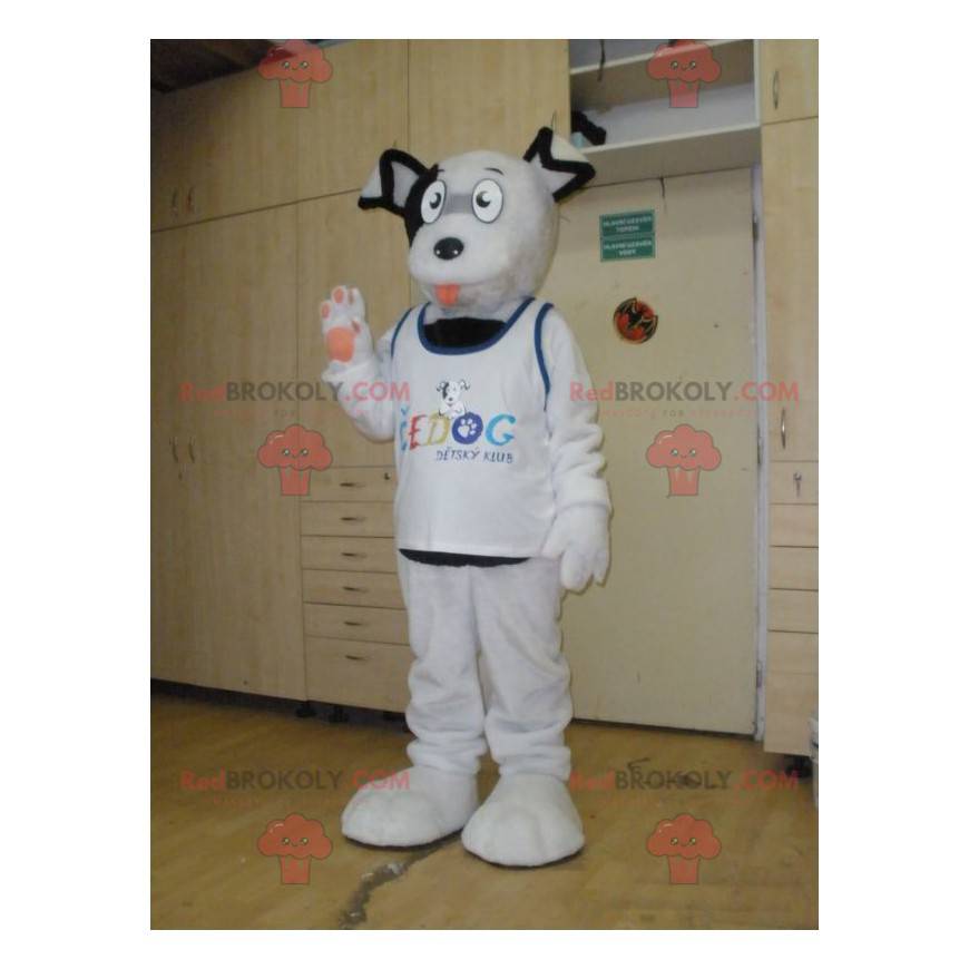 Legrační a chlupatý sladký bílý a černý pes maskot - Legrační a chlupatý sladký bílý a černý pes maskot -