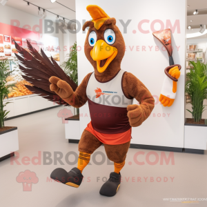 Brown Pheasant mascot costume character dressed with a Running Shorts and Keychains