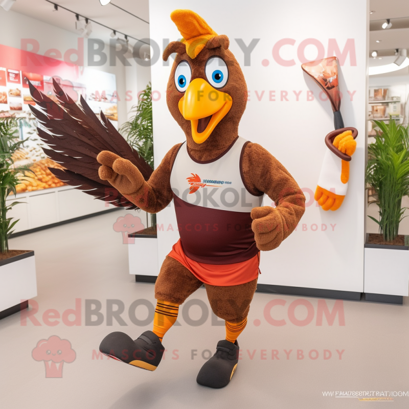 Brown Pheasant mascot costume character dressed with a Running Shorts and Keychains Brown Pheasant mascot costume character dressed with a Running Shorts and Keychains