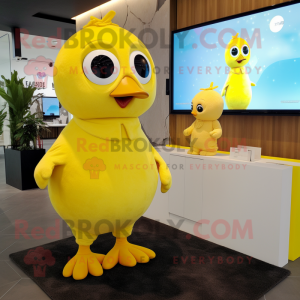 Lemon Yellow Quail mascot costume character dressed with a Playsuit and Watches