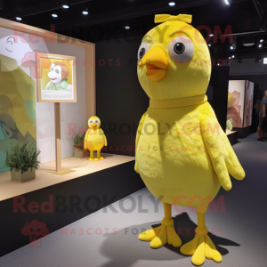 Lemon Yellow Quail mascot costume character dressed with a Playsuit and Watches