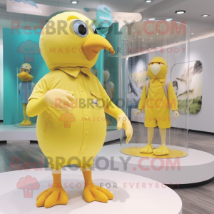 Lemon Yellow Quail mascot costume character dressed with a Playsuit and Watches