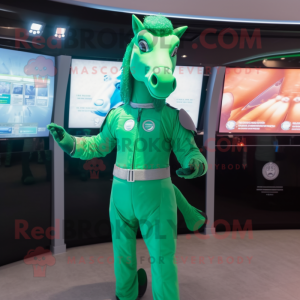 Green Horse mascot costume character dressed with a Bodysuit and Digital watches