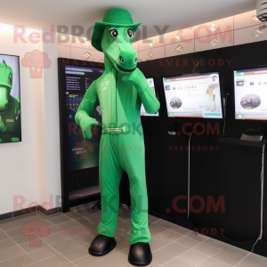 Green Horse mascot costume character dressed with a Bodysuit and Digital watches