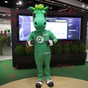 Green Horse mascot costume character dressed with a Bodysuit and Digital watches