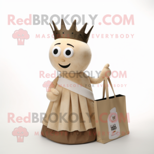 Beige Queen mascot costume character dressed with a Trousers and Tote bags