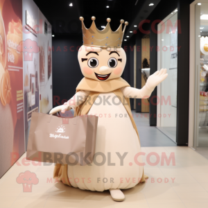 Beige Queen mascot costume character dressed with a Trousers and Tote bags