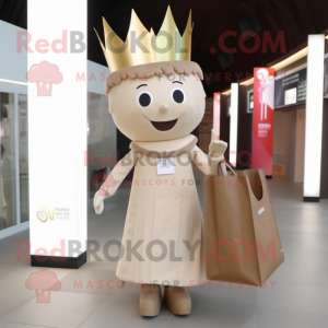 Beige Queen mascot costume character dressed with a Trousers and Tote bags