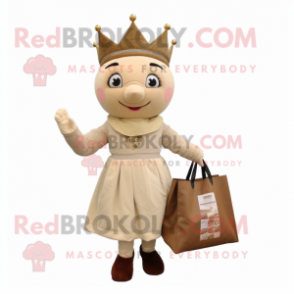 Beige Queen mascot costume character dressed with a Trousers and Tote bags